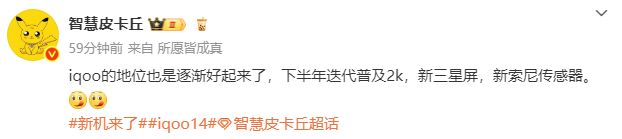 iQOO14系列地位提升：普及2K三星屏搭配新索尼传感器！(图1)
